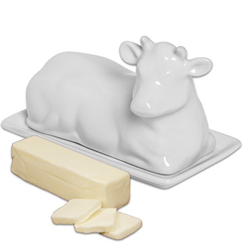 Kitchen Supply 8038 White Porcelain Butter Dish, Cow Shape