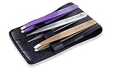 pureGLO Tweezers Set 3-Pack Stainless Steel Precision Tweezers with Travel Case – Pointed Slanted Flat Tips for Eyebrow, Splinters & Ingrown Hair Removal