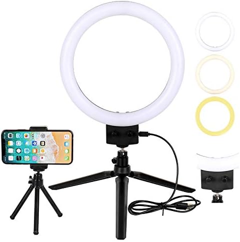 YISITONG Tabletop Makeup LED Ring Light Kit : 9"/23cm Outer 10W 2800K-5500K Dimmable LED Ring Light,Desktop Support Stand, Phone Clip for Beauty Blog