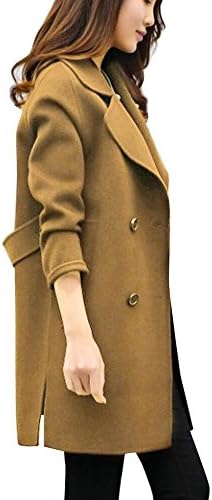 Women's Winter Warm Trench Lapel Double-Breasted Long Wool Cotton Blend Trenchs Coats Plain Casual Long Sleeve Side Split Outerwears