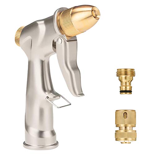 Cosy Life Garden Hose Spray Nozzle Metal with Brass Quick Connector High Pressure Heavy Duty Brass Water Hose Nozzle Sprayer 4 Adjustable Spraying Modes for Watering Plants, Car Wash and Showering Dog