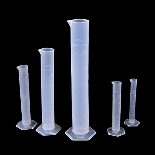 5 Sizes Clear Plastic Graduated Cylinders (10 25 50 100 250ml) 5 Pack Plastic Beakers Set- 50, 100, 250, 500, 1000ML - Thumbnail 3