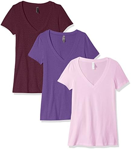 Clementine Apparel Women's Petite Plus Deep V Neck Tee (Pack of 3)