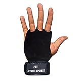 Fit Active Sports Gymnastics Grips 3 Hole Weight-Lifting Gloves, Use for Workout, Cross Training, Gym, CrossFit, Suits Women, Black, Large