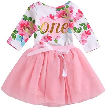 Baby Girl Clothes 1st Birthday Outfit Tutu Dress Floral Romper Top Lace Skirt Set 2Pcs