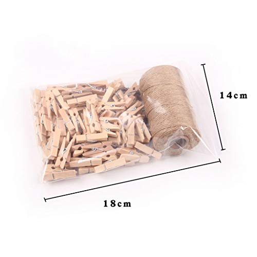 jiumoji Garden 100PC Wood Clothespin 3.5CM 100M Natural Craft Rope Jute Rope