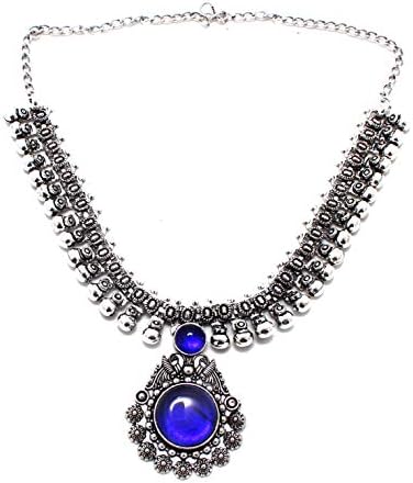 Stone Choker Oxidized German Silver Necklace with Jhumki for Women and Girls