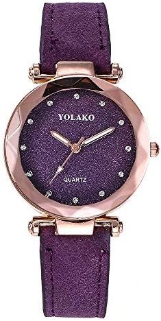 Fashion Shiny Galaxy Quartz Analog Wrist Watch Matte Leather Strap Band with Metal Buckle Starry Sky Stylish Wristwatch Casual Watches for Women Girls Gifts
