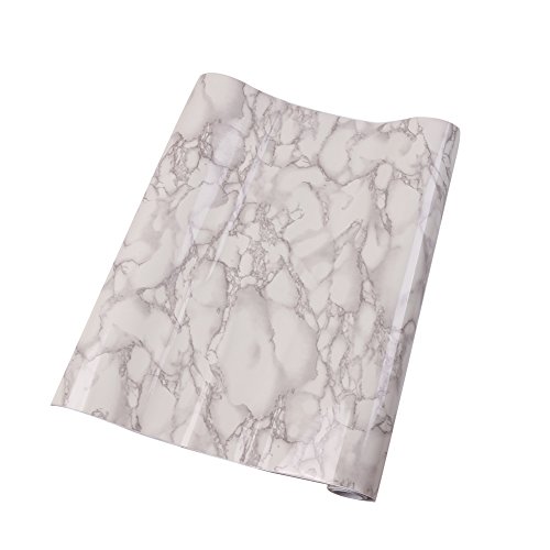 Candora Marble Effect Contact Paper Film Vinyl Granite Look Self Adhesive Decor Wallpaper Wall Sticker Sheets Peel-stick Counter Top,TV Backdrop 2*16.4Feet/61*500cm (Grey)