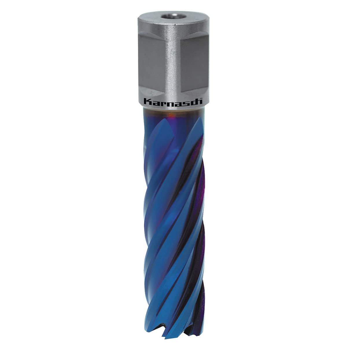 KARNASCH 201317014 Blue-Drill Line 55 Steel Powder Core Drill + DURABLUE Coating, Weldon Handle, 55mm Useful Length, 14mm Cutting Diameter, 19mm Shank Diameter