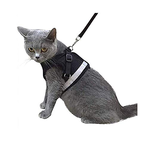 Kamots Beauty Escape Proof Cat Harness and Leash for Walking Adjustable Soft Mesh Pet Vest with Lead for Kitten -(Black,XS)