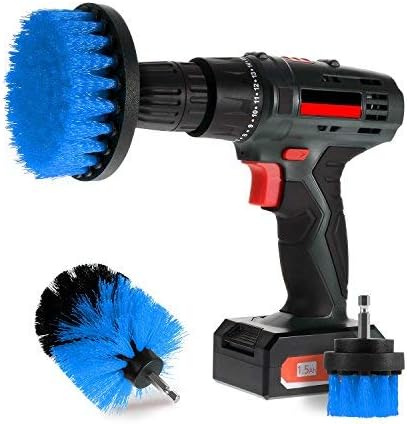 Scrub Brush Drill Attachment Kits, All Purpose Brush Heads for Cordless Corded Power Drills Impact Drivers, Shower Tile Bathroom Bathtub Sink Hardwater Stains Scum Grout Cleaning Set (Blue - Medium)