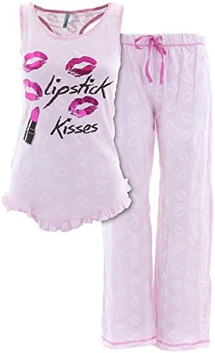 Taylor Paige Junior's Pink Lipstick Kisses Cotton Pajamas L