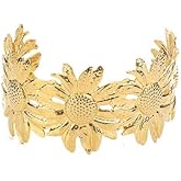 Chunky Flower Bracelet Dainty Gold Sunflower Cuff Bracelet Golden Open Bangle Silver Flower Cuffs Wide Floral Accessories Gift for Women Simple Minimalis Fashion Vintage Jewelry