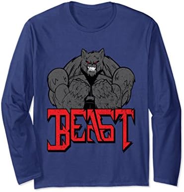 Unisex Badass Wolf Beast Long Sleeve Shirt For The Gym Tee 2XL Navy