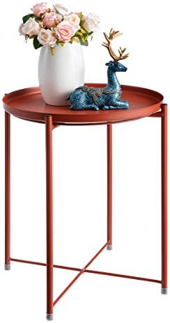 Hollyhome Tray Metal End Table Sofa Table Small Round Side Tables Anti Rust And Waterproof Outdoor Indoor Snack Table Accent Coffee Table H 28 X D 16 38 Brick Red Buy Online At Best Price