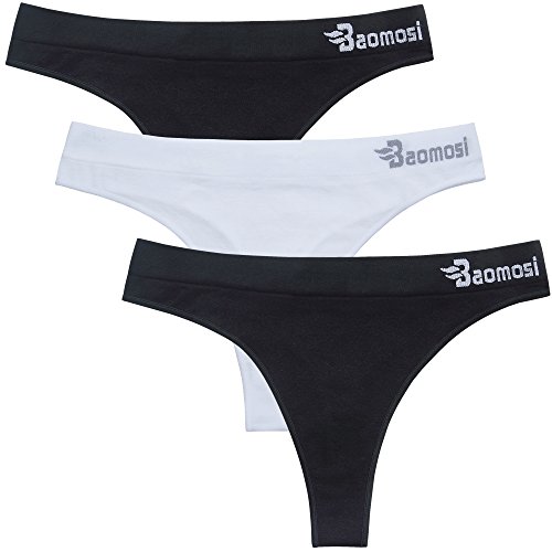 BAOMOSI 3Pack Women s Seamless Thong Panties Sexy Breathable Bikini Panty Nylon Spandex Thong Underwear White Large