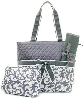 Quilted Damask 3pc Diaper Bag Set