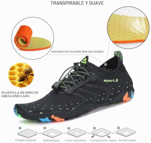 Escarpines Hombre Mujer Zapatillas de Agua Antideslizantes Zapatos de Agua Secado Rápido Zapatillas Playa Calzado para Natacion Surf Acuaticas Piscina St.1 Negro Gr.42 EU