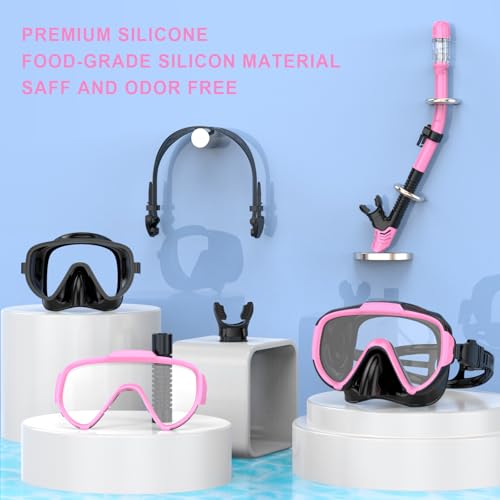 EMSINA Mask Fin Snorkel Set with Adult Snorkeling Gear, Panoramic View Diving Mask, Trek Fin, Dry Top Snorkel +Travel Bags, Snorkel for Lap Swimming