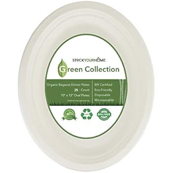 Compostable Luncheon Plates- Eco Friendly Natural Bagasse Sugarcane Dinnerware Set, 25-Count, 10 Inch Oval Platter