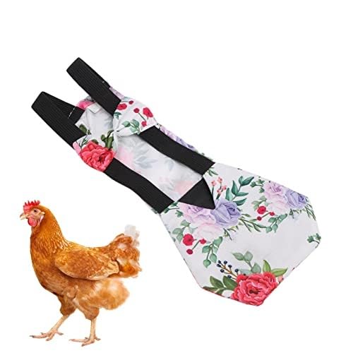 HEEPDD Pet Chicken Diapers with Bow Tie Reusable Duckling Diapers Goose Clothes Washable Breathable Fabric Loose Tight Belt Design Diapers (Peony Flower)