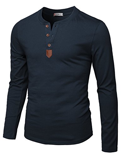 H2H Mens Casual Slim Fit Basic Henley Long Sleeve T-Shirt Navy US 2XL/Asia 3XL (CMTTL0103) (Best Running T Shirt Slogans)