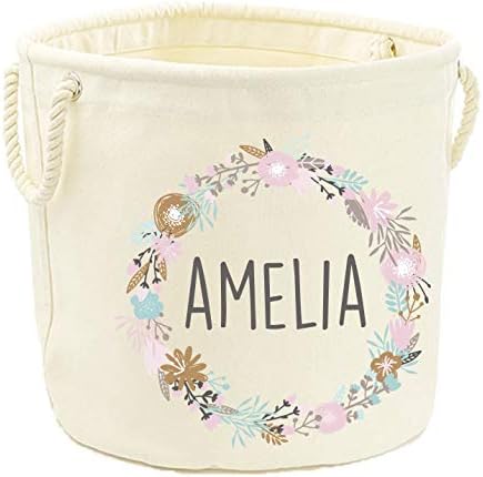 Direct 23 Ltd Personalised Name Pink Wreath Canvas Toy Storage Tub (L (40x60cm))