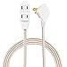 Cordinate Designer 3-Outlet Extension Cord, 2 Prong Power Strip, Extra Long 8 Ft Cable with Flat Plug, Braided Chevron Fabric Cord, Slide-to-Close Safety Outlets, Tan/White, 41891