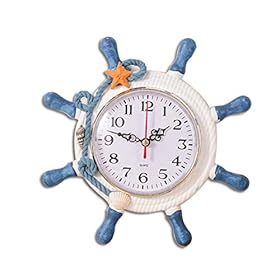 IMIKEYA Mediterranean Wall Clock Steering Wheel Nautical Silent Wall Clock Beach Sea Theme Ticking Clock with Rope Shell… 41zcPezvWNL. SS280