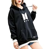 Ocesky BTS Hoodie Bangtan Spring Hooded Sweatshirt Hip Hop Patchwork Hoodies With Pocket (Black, L)
