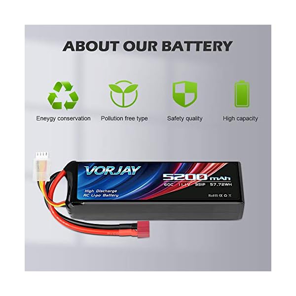 VORJAY 2S LiPo Akku 7.4V 80C 5200mAh mit Deans Stecker Batterie Ersatzakku für Wing RC Auto Rock Crawler Airplane… – Bild 7