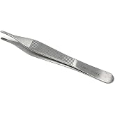 ADSON Forceps Tissue 1X2 Teeth ADSON Brown Forceps ADSON Dressing Forceps 4.75" Wide Handle Ridged Grip, Stainless Steel (Adson Brown - STR)