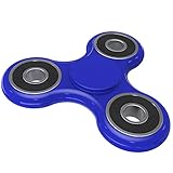 Fidget Spinner Ceramic Bearing - 2 minute spin! - Prime Shipping! Blue Spinner w/ Black - Quieter & Longer Lasting than Other Hand Toy Tri Figit Spinners, Stress Reducer Figets Finger Toys