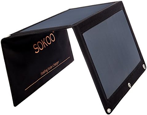 SOKOO 15W 5V 2-Port USB Portable Foldable Solar Charger with High Efficiency Solar Panel, Reinforced and Water Resistant, for Cell Phone, iPhone, Backpack and Outdoors (Black)