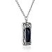 Retro Design Rectangle Black Onyx Gemstone Pendant 925 Sterling Silver Women's Necklace, 18