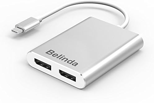USB C to Dual Displayport Adapter,Belinda USB 3.1 Type C/Thunderbolt 3 to dual Displayport DP adapter 4K 30Hz USB-C to DP MST Hub With Aluminium Case