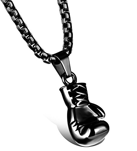 Hamoery Men Women Punk Stainless Steel Black Boxing Glove Chain Pendant Necklace(Black(Women))