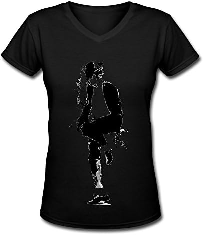 Women's Cool Pattern Micheal Jackson Design Slim Fit V Neck T Shirt L Black