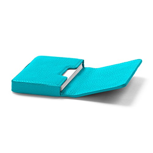 Business Card Case - Full Grain Leather - Teal (blue)