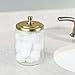 InterDesign York Bathroom Vanity Glass Apothecary Jar for Cotton Balls, Swabs, Cosmetic Pads - Large, Clear/Soft Brass