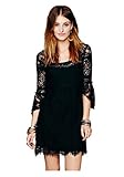 CA Fashion Women's Twinset Square Neck 3/4 Sleeve Lace Dress Lining Include
