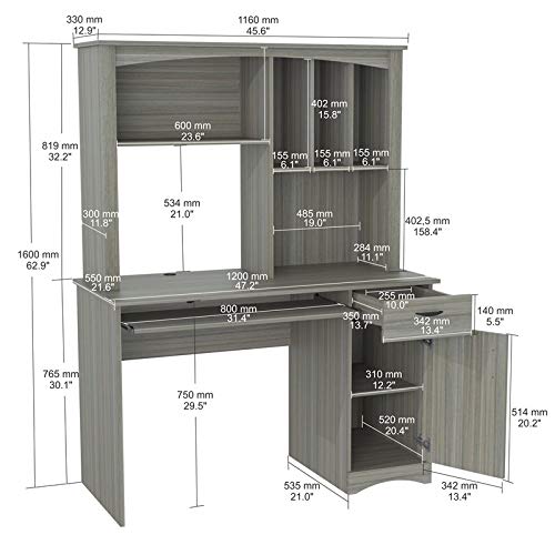 Inval CC-7001 Bandya Workstation with Hutch, Smoke Oak - Thumbnail 5