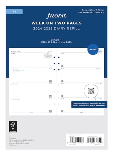 A5 Week on two pages English mid year Aug 24 -Jul 25
