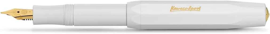 Kaweco CLASSIC SPORT Fountain Pen White with Gold-Plated Steel Nib and Iridium Tip for Ink Cartridges I Sport Fountain Pen 13 cm I Nib: M (Medium)