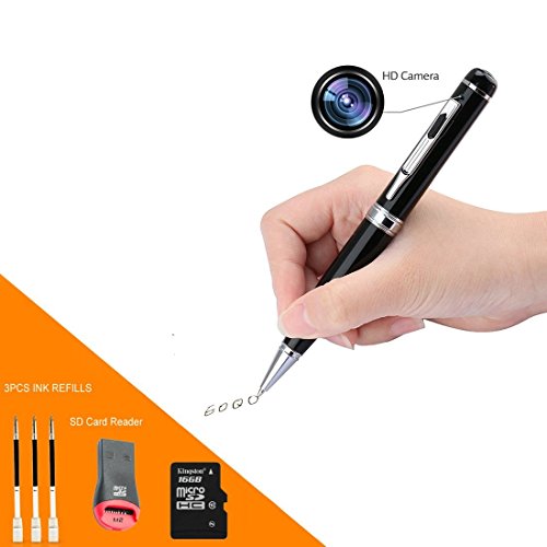 eoqo 1080p HD Hidden Camera Pen Bundle 16GB SD Micro Card + USB Card Reader + Updated Battery + USB Plug! - Record Executive Multifunction DVR