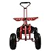 Sunnydaze Garden Seat with Wheels - Rolling Gardening Seat - Garden Stool on Wheels with Adjustable Handle and Utility Tray - Red