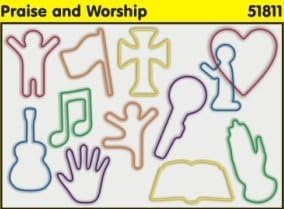 Pk of 12 Faith Bands Shaped Rubber Bands: Praise and Worship