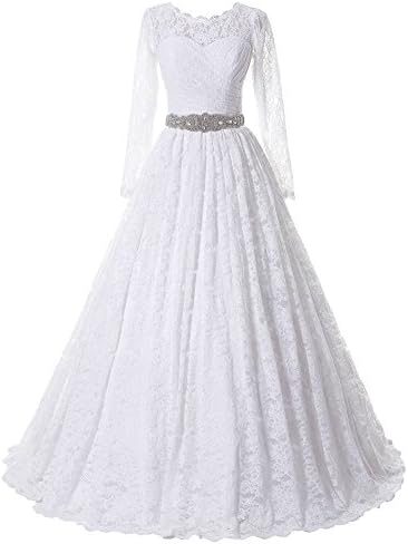 Women's Ball Gown Lace Princess Wedding Dress Sash Beaded Bridal Evening Gown