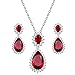 Lavencious Teardrop Ruby Dangle Jewelry Set Necklace & Earrings Trendy AAA Cubic Zirconia for Women (Red)